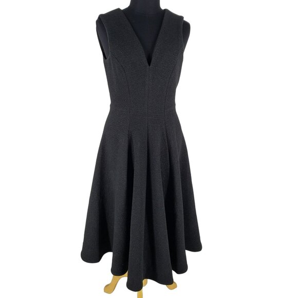 Dress the Population Modest Black V Neck Fit Flare Midi Dress - Picture 5 of 16